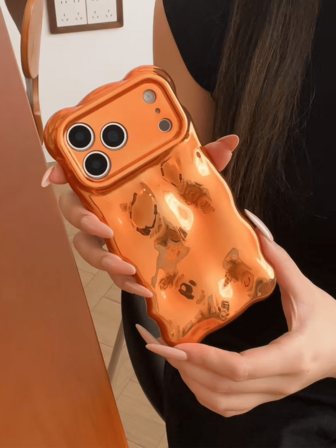 High-End Three-Dimensional Bubble Compatible With Apple 17promax Phone Case 16pro Orange Electroplated Apple 17