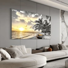 لوحة فنية حائطية حديثة قطعة واحدة، لوحة فنية على قماش بإطار خشبي، لوحة فنية حائطية بإطار خشبي كبير، لوحة فنية لمشهد غروب الشمس على الشاطئ، لوحة فنية لمشهد الساحل الطبيعي والمحيط، مع إطار أو بدون إطار، ديكور غرفة، ديكور منزلي، ديكور شقة طلاب الجامعة، هدايا لديكور الحائط في الفندق، المنزل، هدية مثالية لتدشين المنزل الجديد، غرفة المعيشة، غرفة النوم، الحمام والمكتب