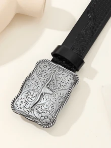 Thắt lưng dập nổi đầu bò cổ điển, da PU họa tiết động vật Bohemian, thời trang đa năng cho mùa xuân, mùa hè, mùa thu, mùa đông Trang phục đô thị cổ điển mùa thu/đông cổ điển dành cho nam giới Quà tặng bạn trai hàng ngày cho nam giới - màu đen - Xem 3