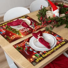 1 Stück/4 Stücke/6 Stücke Weihnachtsmann Muster Leinen Tischsets, geeignet für Esszimmertisch, Weihnachten, kann als Weihnachtsgeschenk, Weihnachtsdekoration verwendet werden, ganzjährig einsetzbar, moderne waschbare Tischdekor, Raumdekoration, Tischsets, Untersetzer, Küchen- und Esszimmertischmatten, Innen- und Außenpartydekoration, Heimdekoration, ideales Geschenk