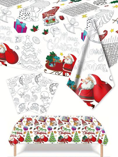 1件圣诞老人儿童涂鸦桌布，DIY装饰，纸质桌布，适用于房间装饰、家居装饰、生日装饰、圣诞节、圣诞装饰、圣诞家居装饰、圣诞礼物、生日配件、圣诞家居装饰、圣诞礼物、圣诞装饰