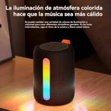 Bocina Portátil Cilíndrica Premium - Bocina Bluetooth de 52mm de Rango Completo - Bocina Portátil Bluethooth con Luz Ambiental Artística - Bocinas Bluetooth con Sonido Estéreo Envolvente - Batería de 1200mAh - Diseño en Tela de Alta Calidad - Compatible con Bluetooth, Tarjeta TF, Lector USB - Reproducción Multicanal - Cambio de Modos Libre - También Funciona como Bocinas para PC (vía Bluetooth)  - bosinas portales bluetooth / bocina inalambrica / altavoz bluetooth. - negro - Ver 7