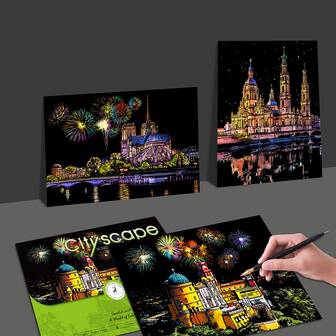 A3 Size City Landscape Scratch Art Painting Kit, Adult Creative DIY Drawing Set, Colorful Scratch Painting Paper, Birthday/Holiday/Christmas/New Year Gift
