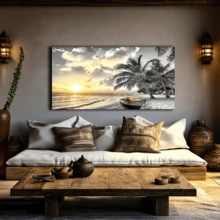 لوحة فنية حائطية حديثة قطعة واحدة، لوحة فنية على قماش بإطار خشبي، لوحة فنية حائطية بإطار خشبي كبير، لوحة فنية لمشهد غروب الشمس على الشاطئ، لوحة فنية لمشهد الساحل الطبيعي والمحيط، مع إطار أو بدون إطار، ديكور غرفة، ديكور منزلي، ديكور شقة طلاب الجامعة، هدايا لديكور الحائط في الفندق، المنزل، هدية مثالية لتدشين المنزل الجديد، غرفة المعيشة، غرفة النوم، الحمام والمكتب