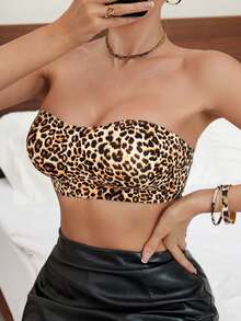 Women's Leopard Print Adhesive Gel Bra Strips, Comfortable Seamless Invisible Backless Bra, Multi-Color - Multicolor - View 4