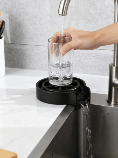 1pc High Pressure Stainless Steel Automatic Press Cup Washer, Coffee Shop Faucet No Need Cleaning