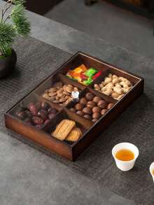 1 pieza Bandeja de madera de nogal con múltiples compartimentos, adecuada para aperitivos, postres, galletas, entradas, versátil para diversas ocasiones - Granate - Ver 6