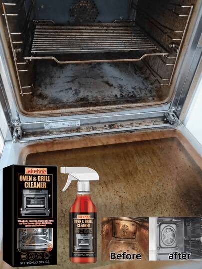 jakehoe 100ml Ofenreiniger Spray, Ofenreiniger für Backofen, Grill, Dampfgarer, Heißluftfritteuse, Mikrowelle - entfernt verbrannte Flecken, Fett und Kohlenstoffablagerungen, leistungsstarker Entfettungsmittel, empfohlenes Kombipaket, Küchenreinigungsutensilien, Herd, Ofen, Gasherdkochfeld