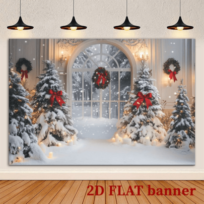 2d Flat White Christmas Scene Wall Hanging - Elegant Polyester Room Decoration, Suitable For Multiple Uses, Universal Holiday Background For Christmas And New Year - No Electricity Required