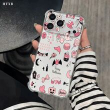 Funda para teléfono Patrones de fiesta con tema rosa, teléfono móvil con impresión transparente anticaída en cuatro esquinas, adecuado para phone 17, 16, 15, 14, 13, 12, 11 Pro X XS Series, regalos de Halloween y Acción de Gracias, amigos y familiares, regalos navideños - transparente - Ver 5