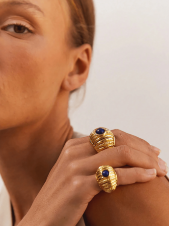 MiDuoDuo 1 st högkvalitativ vintage överdriven personlig öppen ring, nischad flerskiktstextur svart blå glassten tigeröga rostfritt stålring