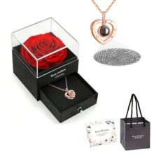 1pc Preserved Real Rose With I Love You Necklace Gifts For Women, Eternal Flowers Flower Gifts For Women Mom Girlfriend Wife On Christmas Birthday Anniversaries Valentine's Day Mothers' Day - Black - View 1