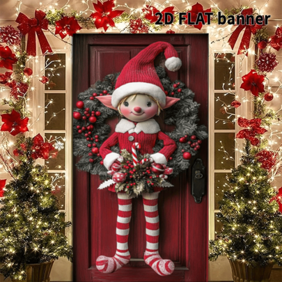 2D flache Weihnachts-Fee-Türkranz - moderne Polyester Nicht-elektrische Feiertags-Dekoration, geeignet für den Innen- und Außenbereich, perfekt für Feiertags-Dekoration