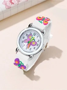 1 pieza Nuevo reloj de niños con diseño creativo de mariposa, reloj de cuarzo de moda adecuado para decoración diaria - Multicolor - Ver 5