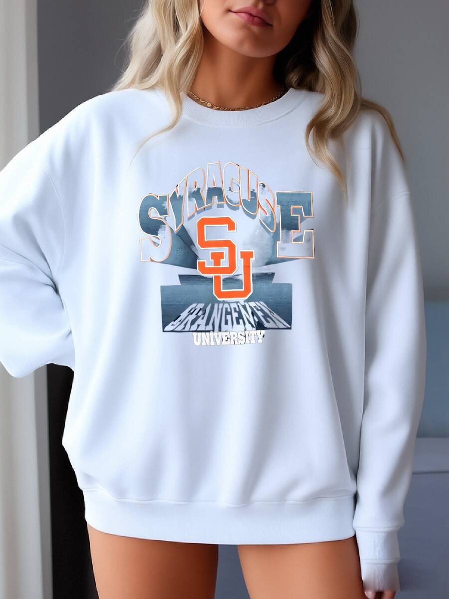 Vintage 90s Syracuse University Orange Men Hooded Graphic Sweatshirt (Xl) - 白色 - 查看 1