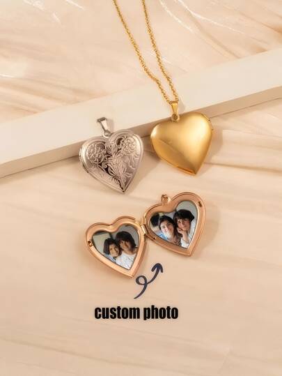 Collar personalizado con dije de corazón con foto - Regalo personalizado del Día de la Madre para mamá, abuela, collares de mujer con foto personalizada en el interior, recordando y honrando a miembros de la familia y mascotas, memorial para mujeres, collares de plata/oro/oro rosa, regalo de aniversario para la pareja, regalo de Navidad