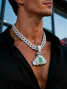 欧美嘻哈风格全水钻钱袋吊坠项链，时尚独特的链项链，适合日常佩戴 - 吊墜項鍊 - 查看 3