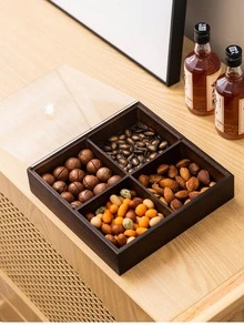 1 pieza Bandeja de madera de nogal con múltiples compartimentos, adecuada para aperitivos, postres, galletas, entradas, versátil para diversas ocasiones - Granate - Ver 5