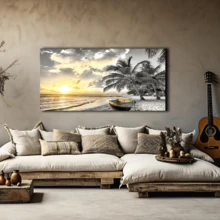 لوحة فنية حائطية حديثة قطعة واحدة، لوحة فنية على قماش بإطار خشبي، لوحة فنية حائطية بإطار خشبي كبير، لوحة فنية لمشهد غروب الشمس على الشاطئ، لوحة فنية لمشهد الساحل الطبيعي والمحيط، مع إطار أو بدون إطار، ديكور غرفة، ديكور منزلي، ديكور شقة طلاب الجامعة، هدايا لديكور الحائط في الفندق، المنزل، هدية مثالية لتدشين المنزل الجديد، غرفة المعيشة، غرفة النوم، الحمام والمكتب