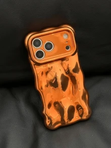 Funda de teléfono de alta gama con burbujas tridimensionales compatible con Apple 17promax, 16pro naranja, Apple 17 enchapado