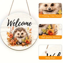 2D Plan - Decorative Signs And Plaques, One Autumn Welcome Sign - Round Wooden Hedgehog Pendant, Suitable For Home, Farm, Cafe, Thanksgiving, Harvest Season - Universal Festival Theme Outdoor Decoration, No Electricity Required Christmas Decorations Home Christmas Gifts Christmas Decor