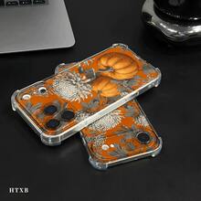 Funda para teléfono con diseño de calabaza blanca y crisantemo, protección anticaídas en las cuatro esquinas, compatible con phone 17, 16, 15, 14, 13, 12, 11 Pro, X y XS. Ideal para Halloween y Acción de Gracias. - transparente - Ver 5