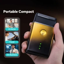 GERTZY 1pc Portable USB-C Rechargeable Electric Shaver For Men, Equipped With Precision Blades, Cleaning Brush And Convenient Carrying Design, Black Compact Body, Stylish And Compact Design Can Be Easily Placed In Your Travel Bag Or Shaving Kit, Ideal Choice For Easy Trimming Anytime, Anywhere - Multicolor - View 4