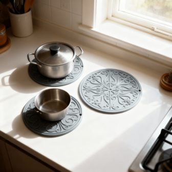 (1*23CM+2*20CM) Set Of 3 Silicone Solid Trivet Mat Big Round Silicone Pot Holder Hot Pads And Trivets For Hot Dishes And Hot Pots, Hot