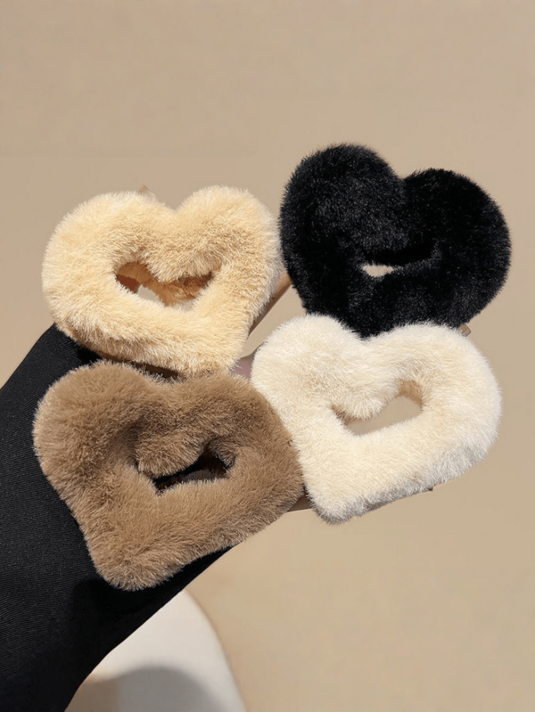 4 pièces/3 pièces/2 pièces/1 pièce Pinces à cheveux en forme de cœur en peluche Maillard pour l'automne/l'hiver, convenant aux cheveux fins, demi-chignon, queue de cheval, chignon, pinces à cheveux élégantes. Accessoires capillaires mode pour l'hiver