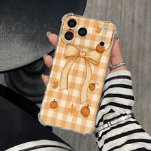 Teléfono Patrones de lazo de otoño Teléfono móvil con impresión transparente anticaída de cuatro esquinas, adecuado para phone 17, 16, 15, 14, 13, 12, 11 Pro X XS Series, Halloween y regalos de Acción de Gracias, amigos y familiares, tema de otoño - transparente - Ver 10
