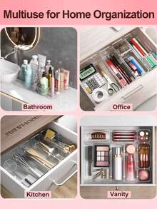 4 Piezas /7 Piezas /8 Piezas /9 Piezas /13 Piezas /25 Piezas/Set de Organizador de Cajón Transparente, Set Libremente Combinable, Organizador de Cajón para Baño, Tocador, Caja de Almacenamiento de Maquillaje, Dormitorio, Utensilios de Cocina y Oficina, Organizador de Mesa Transparente Multifuncional para Mascotas