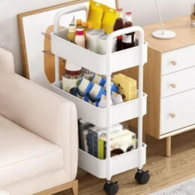 Carro de Almacenamiento con Llantas para Oficina, Hogar, Peluquería, Estante Organizador Vertical 3 Repisas Deslizable de Plástico Resistente. - Blanco - Ver 3