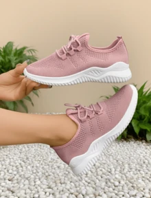 2025 New Women's Breathable Mesh Running Shoes - Lightweight Casual Sports Shoes. With Stable Support, Soft Rubber Sole And Solid Color Design, They Are Suitable For Walking, Jogging And Daily Wear. They Are Fashionable And Comfortable Shoes. - 櫻花粉 - 查看 3
