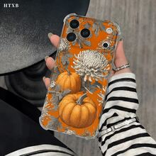 Funda para teléfono con diseño de calabaza blanca y crisantemo, protección anticaídas en las cuatro esquinas, compatible con phone 17, 16, 15, 14, 13, 12, 11 Pro, X y XS. Ideal para Halloween y Acción de Gracias. - transparente - Ver 9