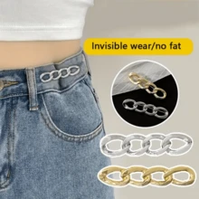 Strângetor de cataramă curea cu lanț din denim, curea metalică reglabilă pentru blugi lejeri, cleme cu nasturi cu fixare instantanee pentru îmbrăcăminte și rochii pentru femei, cleme reutilizabile din denim - Multicolor - Vizualizare 9