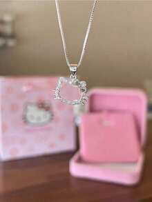 Sanrio 1pc Kitty Necklace Sweet Cute Pendant Collarbone Chain To Send Girlfriends Go Heart Gift Bow,Birthday Gift(No Gift Box)(Random Style)