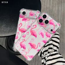 Teléfono: Un teléfono móvil con estampado de flamencos en toda la pantalla, protección anticaídas en las cuatro esquinas e impresión transparente. Compatible con los modelos phone 17, 16, 15, 14, 13, 12, 11 Pro, X y XS. Ideal como regalo para Halloween y Acción de Gracias. - transparente - Ver 6