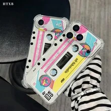 Teléfono Patrones de cinta de engranaje retro Teléfono móvil con impresión transparente anticaída de cuatro esquinas, adecuado para phone 17, 16, 15, 14, 13, 12, 11 Pro X XS Series, regalos de Halloween y Acción de Gracias, amigos y familiares, regalos navideños - transparente - Ver 3