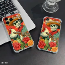 Teléfono Cráneo Con Patrones De Pistola Teléfono Móvil Con Impresión Transparente Anticaída De Cuatro Esquinas, Adecuado Para phone17, 16, 15, 14, 13, 12, 11 Pro X XS Series, Regalos De Halloween Y Acción De Gracias, Amigos Y Familiares, Regalos Festivos - transparente - Ver 8