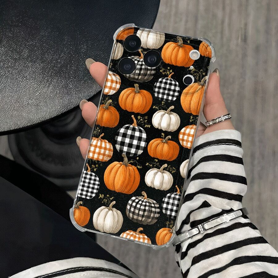 Funda transparente para teléfono con diseño de calabazas, esquinas reforzadas y protección anticaídas. Compatible con phone 17, 16, 15, 14, 13, 12, 11 Pro, X y XS. Ideal para regalar a amigos y familiares en Halloween y Acción de Gracias. - transparente - Ver 1