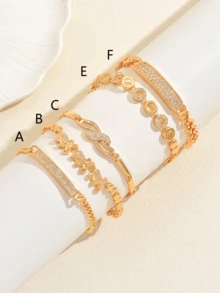 1 pieza Conjunto de pulsera con strass de color dorado de moda, adecuado para que las mujeres creen un estilo de apilamiento personalizado