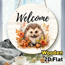 2D Plan - Decorative Signs And Plaques, One Autumn Welcome Sign - Round Wooden Hedgehog Pendant, Suitable For Home, Farm, Cafe, Thanksgiving, Harvest Season - Universal Festival Theme Outdoor Decoration, No Electricity Required Christmas Decorations Home Christmas Gifts Christmas Decor
