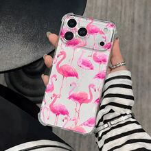Teléfono: Un teléfono móvil con estampado de flamencos en toda la pantalla, protección anticaídas en las cuatro esquinas e impresión transparente. Compatible con los modelos phone 17, 16, 15, 14, 13, 12, 11 Pro, X y XS. Ideal como regalo para Halloween y Acción de Gracias. - transparente - Ver 7