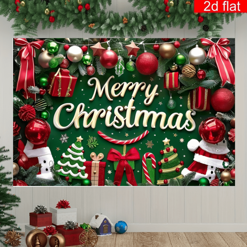 1 Stück Traumhafter Weihnachts-Schneeflocken Banner, Polyester Stoff Türvorhang, Fotokabinen Requisite Hintergrund mit Schneemann Szene, Weihnachtsbaum, fallende Schneeflocken - Neujahr Heim Party Deko Flagge, Fröhliche Weihnachten Feier Türdurchgang, Urlaubs Fotoshooting Dekorations Kulisse
