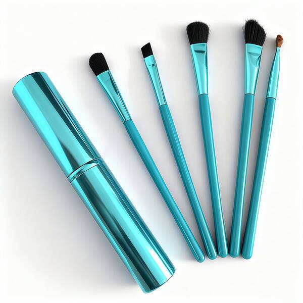6 قطع مجموعة فرش مكياج أنبوب ألومنيوم صغير - 5 فرش مكياج + أنبوب ألومنيوم، فرشاة ظلال عيون باللون الأزرق الكوبالتي، فرشاة شفاه، فرشاة خلط - هدية عيد الميلاد للحبيبة