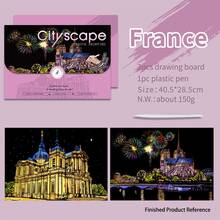 A3 Größe Stadt Landschaft Kratzbild Malset, kreatives DIY Zeichnen Set für Erwachsene, farbiges Kratzbild Papier, Geburtstags-/Feiertags-/Weihnachts-/Neujahrgeschenk - Verschiedenfarbig - Übersicht 18