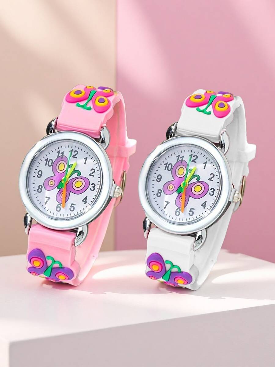 1 pieza Nuevo reloj de niños con diseño creativo de mariposa, reloj de cuarzo de moda adecuado para decoración diaria - Multicolor - Ver 1