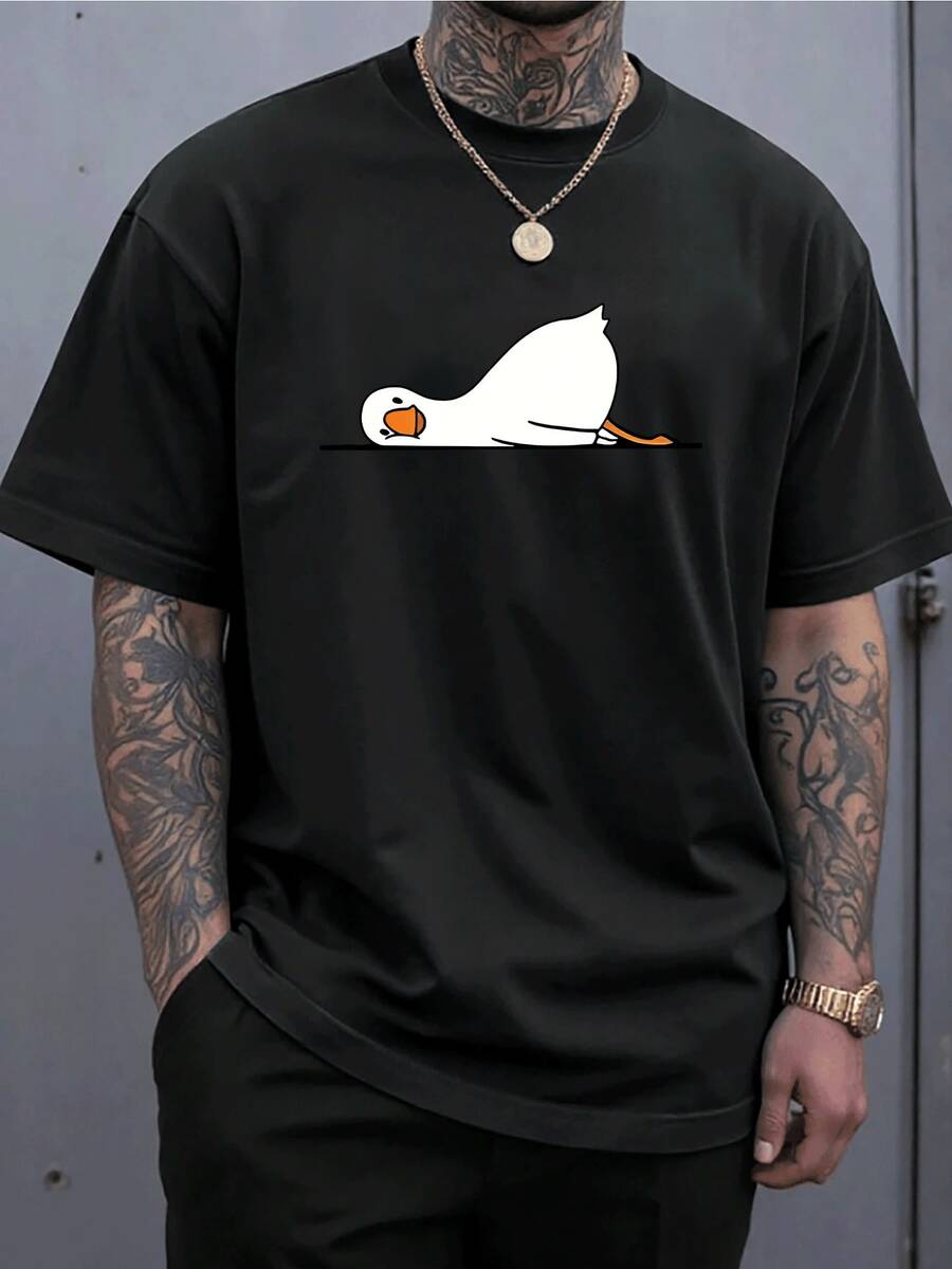 Chill Duck-Grafik-T-Shirt für Herren, lustiges, lässiges Kurzarm-T-Shirt mit Tiermuster, bequemes Oberteil mit Rundhalsausschnitt, einzigartige Geschenkidee. Drücken Sie Ihre Schrulligkeit aus!