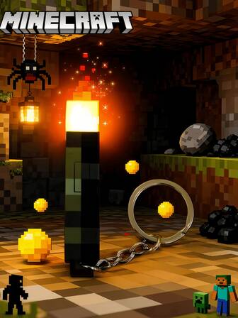  Minecraft Flashlight Keychain, Officially Authorized Minecraft Items, USB Rechargeable Monochrome/Seven-Color Color-Changing Weapon Toy Model, Decorated With The Best Gift Ornaments, A Must-Have Flashlight When Going Out