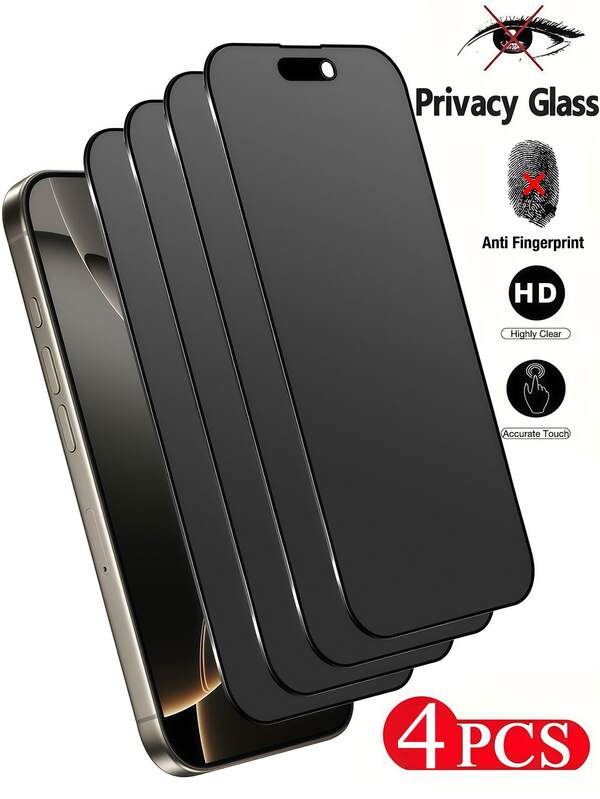 4 قطع من واقي الشاشة الزجاجي المقاوم للتجسس متوافق مع هواتف آيفون 17 و 17 برو و 17 إير و 17 برو ماكس و 16 إي و 15 و 14 و 13 و 12 و 11 برو ماكس و XR و X و XS ماكس و 7 و 8 بلس، 5 قطع من الزجاج الواقي المضاد للتجسس للهاتف